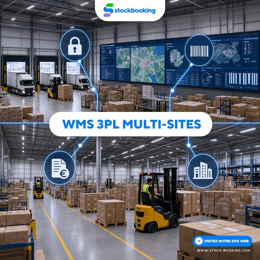 Ilustración WMS 3PL Stockbooking: varios almacenes, aislamiento de clientes, trazabilidad y facturación