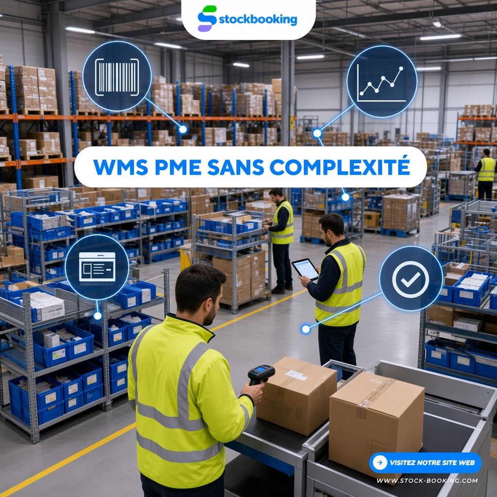 Stockbooking SME WMS illustration: warehouse digitization, scanning, picking guidance and real-time stock